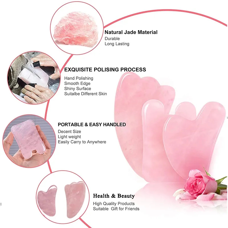Jade Roller Stone - Rose Quartz Gouache Scraper Face Massage
