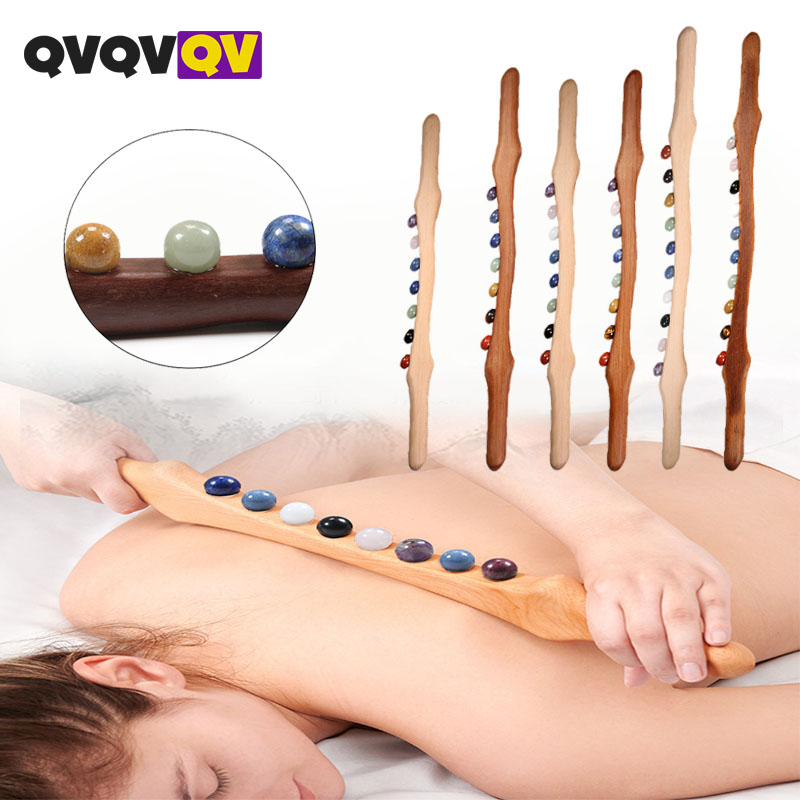 Jade Roller Stone - Wood Massage Stick 10 Jade Stone